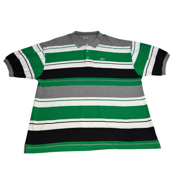 Lacoste Men's Striped Polo Shirt Green White Black Gray Classic Fit Size 11/XXL - Picture 1 of 7